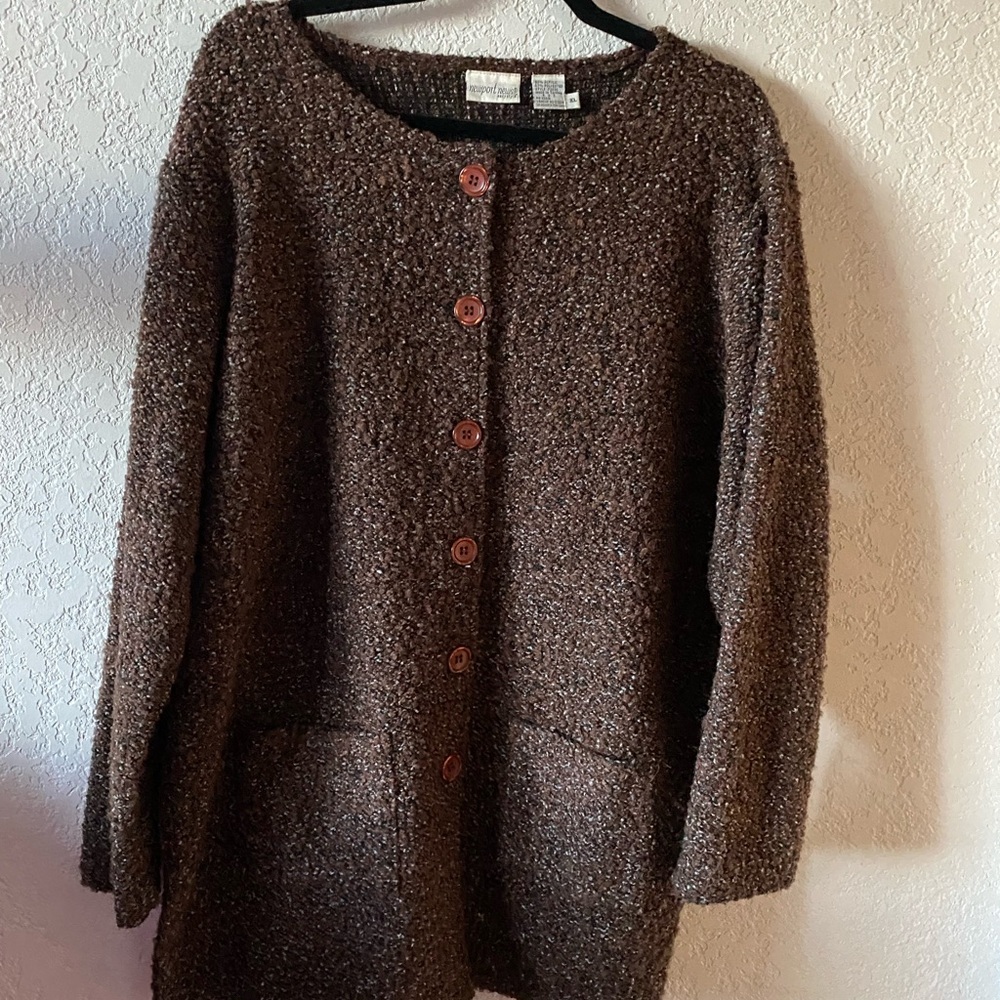 Newport News Vintage Sweater Jacket  Button Up Black,Brown and White Size XL